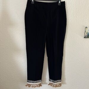 Chico’s So Slimming Brigitte Crop Black Pants Embellished Hem NWT Size 1